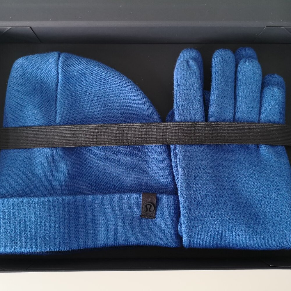 NWT LULULEMON Blue Wool Blend Alpine Air Glove & Beanie Combo Set Men's S/M